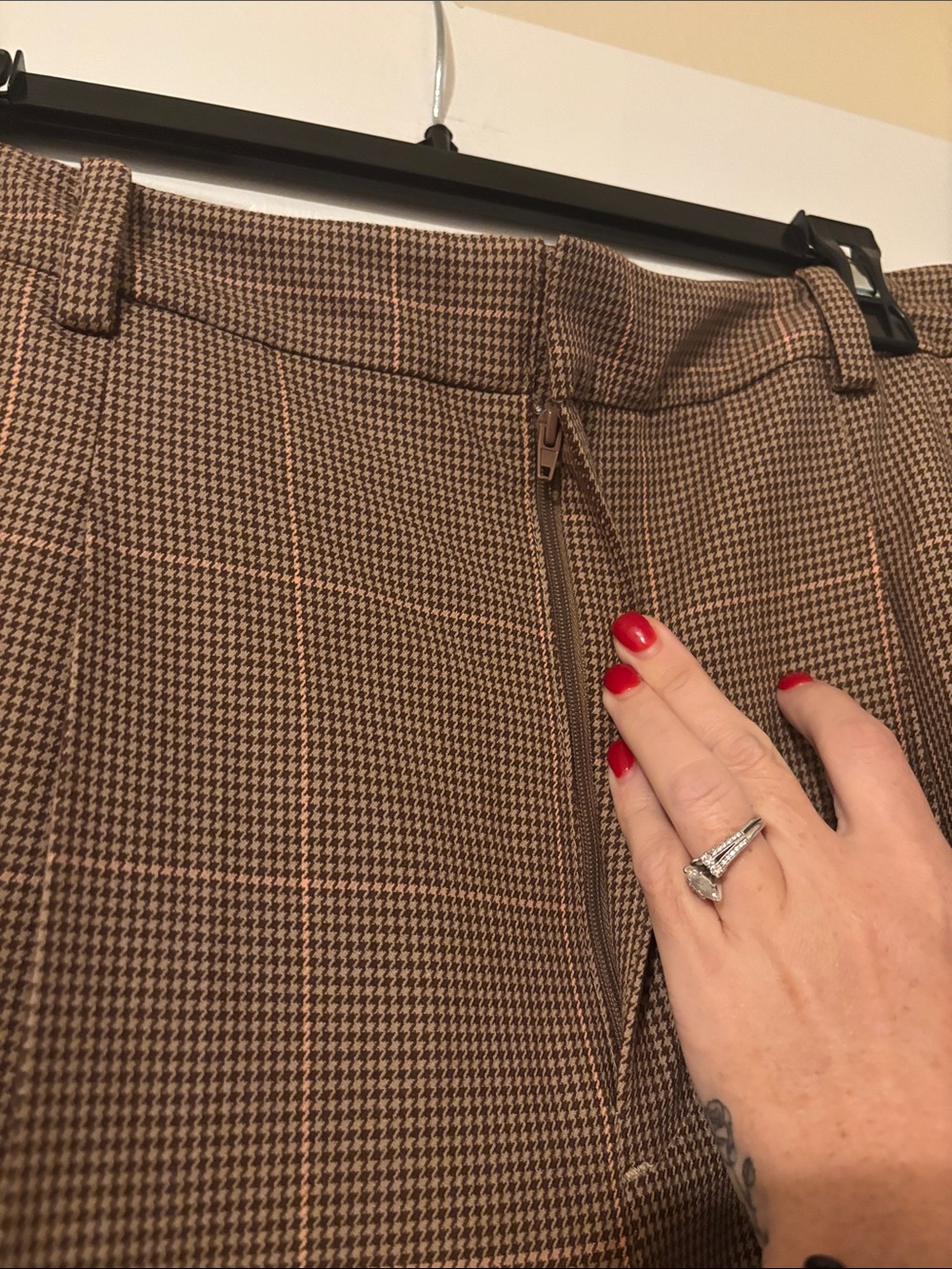Maeve Avery Wide-Leg High-Rise Trousers Houndstooth Brown Pink Size XL NWT - Picture 6 of 10